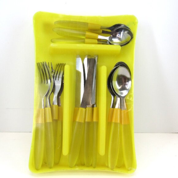 Flatware Set 24 Piece Yellow Lucite Handle and Stainless Steel w/Yellow Case New - Picture 8 of 8
